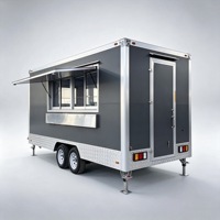 Remorque alimentaire carrée gris argent foncé entièrement équipée, camion de restauration mobile, cuisine en acier inoxydable, nourriture de rue, snacks