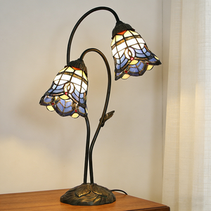 Lampe de table Tiffany Style S Feuilles Lampe en verre teinté vintage Lampe de bureau pour chevet Salon Bureau Salle à manger Hôtel Éclairage LED - Product Image 3