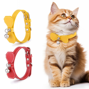 批发防咬PU皮革可调节耐用防水卡通纯色项链项圈适用于狗猫铃铛蝴蝶结扣 - Product Image 6