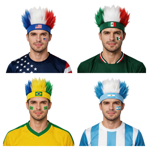 Bandeau Perruque pour Supporters de Football avec Autocollant Drapeau National, Bandeau Cheveux Bouclés, Perruques Chapeau Fou de Football, Costume pour Événements Sportifs pour Hommes et Femmes - Product Image 1