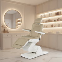 Lit de salon électrique moderne à 3 moteurs pour les soins du visage et des cils, couleur beige, hauteur réglable et inclinaison globale pour poste de travail de beauté