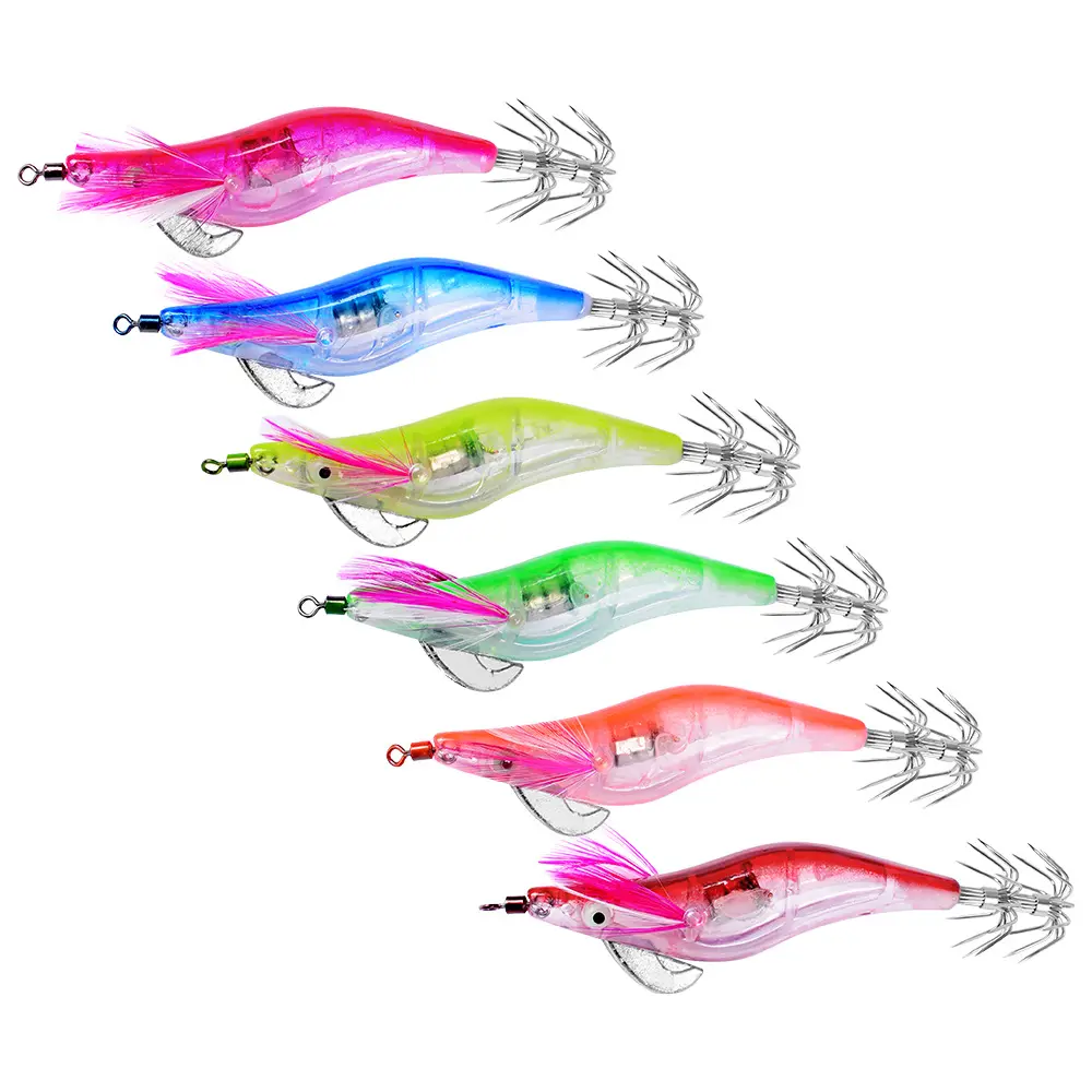 JETSHARK 2.5# Hard Plastic Shrimp Fishing Lure Jigs Glowing In Water Electronic LED Fishing Lure Shrimp