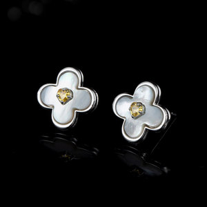 Muyu <b>Four</b> <b>Leaf</b> <b>Clover</b> Stud <b>Earrings</b> S925 Sterling Silver Inlay Flower Design For Women - Product Image 2