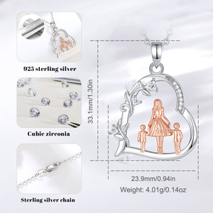 Merryshine in argento Sterling 925 membro della famiglia collana pendente <span class=keywords><strong>amore</strong></span> cuore madre bambino zircone catena a maglie per i regali della festa della mamma - Product Image 2