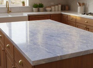 Dalles de quartz jade bleu haut de gamme du Vietnam, 20 mm d'épaisseur, pour cuisines, salles de bain, hôtels et plans de travail de vanité, avec design 3D - Product Image 3