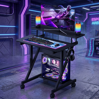 Bureau de jeu ergonomique moderne, bureau de jeu mobile et réglable avec étagères, petit bureau de jeu portable d'angle pour PC