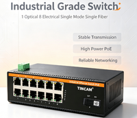 Commutateur industriel Gigabit 8 ports TiNCAM TBC-GF2508-1SFP avec 1 emplacement SFP Gigabit, montage sur rail DIN, alimentation double DC12-52V, température étendue -40~85°C