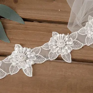 2021 embroidery lace Hollow Flower Ribbon for Sewing Clothing Garment Pure white beading lace trim