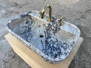 Lavabo de Mármol Calacatta Viola de Lujo con Grifo Integrado, Lavabo de Baño de Piedra Natural Hecho a Mano - Product Image 5