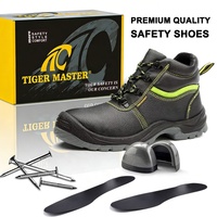 Calzado de Seguridad para Hombre OEM con Protección para los Pies, Certificación CE ENISO 20345, Puntera de Acero Antipinchazos, Cuero Vacuno Negro, Suela de PU Antideslizante y Resistente al Aceite