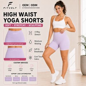 FITVOLT Shorts de sport pour femmes, noir caramel, sans couture, respirants, effet ventre plat, taille haute, fermeture élastique, vente en gros - Product Image 1