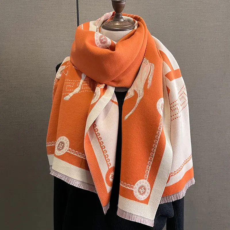 Nieuwe Winter Bovenkleding Warme Kasjmier Sjaals Vrouwen H Letter Paard Patroon Pashmina Sjaals Wraps Sjaals Sjaals