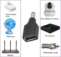 Adaptador de Corriente USB Hembra a DC 5.5x2.1mm Macho con Revestimiento de PVC |   Convertidor de 5V para Cargador USB a Dispositivos DC, Proyector y Altavoz