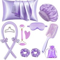 Ensemble cadeau de 13 pièces : Bigoudis sans chaleur en satin, taie d'oreiller en soie, bonnet de nuit, masque pour les yeux, kit de soins capillaires OEM ODM
