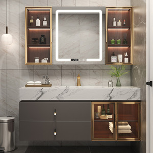 Wholesale Modern Luxury Gray Wooden Bathroom Washbasin <b>Sets</b> with Smart Mirror MDF Options for Apartment & Family Use - Product Image 4