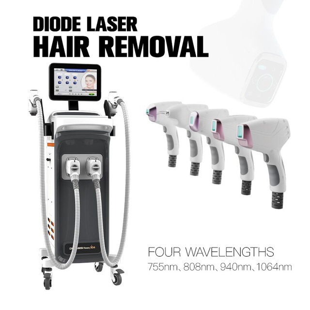 Newest Double Handle 4 Wavelengths 100 Million Shots Diode Laser for Hair Removal 808nm Laser Hair Removal for Salon