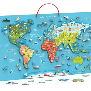 magnetic Kids Montessori Educational Toys Wooden World Map Jigsaw Puzzle toys