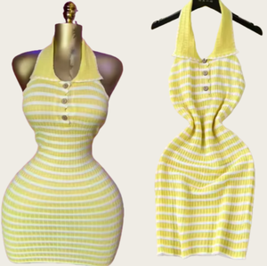 Viviblook Z804DS03 Women's Bodycon New Elastic <b>Tight</b> Striped Knitted Backless Evening Casual Mini Dresses - Product Image 1