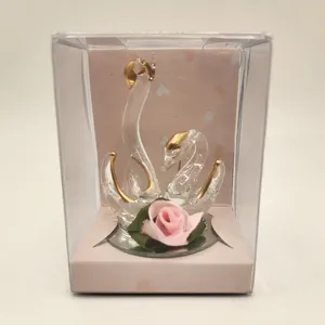 Venta caliente de cristal de moda de cristal transparente Cisne decorar adornos para recuerdos de boda