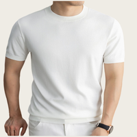 Chemise Homme Manches Courtes Col Rond Style Coréen Décontracté Coupe Slim Séchage Rapide Anti-Plis en Soie de Mûrier et Rayonne QianFeng Haut de Gamme Élégante Style Ancien