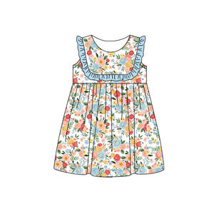 Conjunto de Ropa para Niñas, Vestido Tipo Romper con Estampado Floral, Tela de Algodón y Spandex, Estilo Casual para Primavera y Otoño - Product Image 4