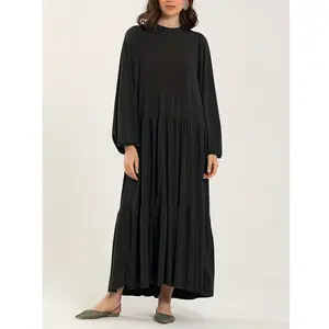 kebaya islam muslimisches kleid solide rüsche hem abaya, elegante puffärmel maxilange kleider, damenbekleidung