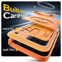 Coque de téléphone portable TPU pour 17 Pro Max, design blindé, anti-chute, fenêtre coulissante pour objectif, porte-cartes deux-en-un, rotation à 360 degrés