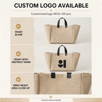 Sac de rangement en toile de jute naturelle avec logo personnalisé Sac fourre-tout de style simple léopard avec poignée en cuir de tissu de lin de chanvre