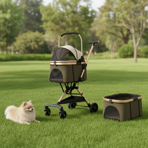 Poussette de luxe pour animaux de compagnie, grande, réglable, imperméable, 4 roues, tout-terrain, pliable, robuste, légère, pour chiens et chats, de qualité supérieure - Product Image 1