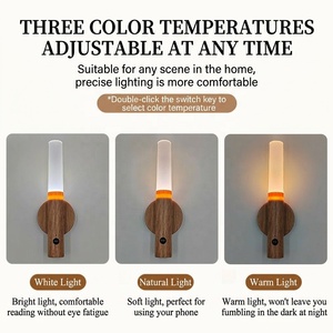 Walnut Wood Motion <b>Sensor</b> Wall <b>Light</b> <b>with</b> USB Charging 3 Color Temperature Dimmable <b>LED</b> Night <b>Light</b> - Product Image 4