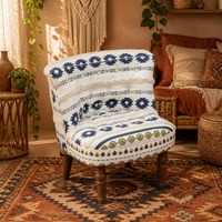 Großhandel Boho-Akzentstuhl für Hochzeiten, Kantha Patchwork Sessel, Einzelsofa, Rustikale Zeremonienmöbel, Baumwolle, Holzbeine, Maßanfertigung