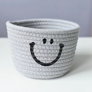 Cotton Woven <b>Basket</b> Smiley Face Pink Round <b>Storage</b> Organizer Desktop Toy Holder 100% Cotton <b>Rope</b> Handmade - Product Image 2