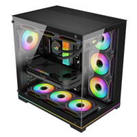 Boîtier de PC de jeu ATX Mid Tower avec vue panoramique en verre trempé triple, compatible avec les ventilateurs RGB, pour les joueurs de PC