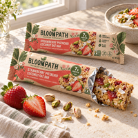 Sachet d'emballage personnalisé en papier kraft à fermeture arrière pour barres protéinées végétaliennes (fraise, pistache, noix de coco, flocons d'avoine)