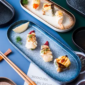 Piring saji keramik, piring Oval panjang Jepang 10 & 12 inci untuk pesta, Sushi, untuk rumah restoran dan pesta