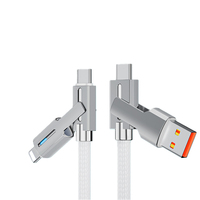 Kabel Data 4 in 1 Pengisian Cepat 100W Grosir Pabrik, Kabel Nilon Berlapis Paduan Seng dengan Lampu LED untuk Ponsel OEM