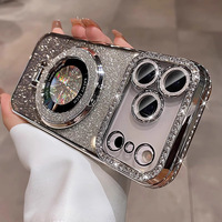 Étui magnétique BlingRhinestone avec béquille pour iPhone 17 Pro 16 15, avec protection d'objectif d'appareil photo, antichoc scintillant