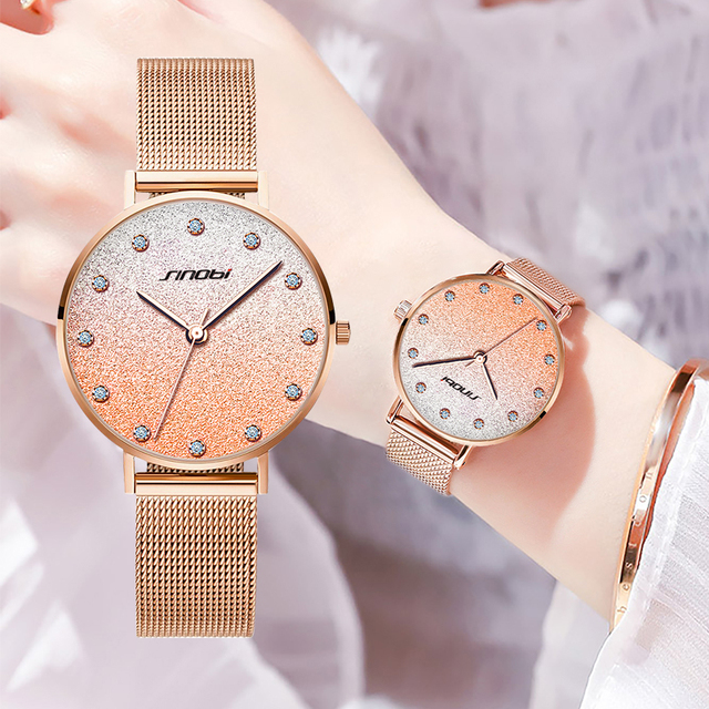 SINOBI Starry Sky Luxury Sport Fashion Women 30m Waterproof Magnetic Stainless Steel Mesh Quartz Wristwatch