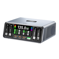 Chargeur USB C GaN 8-en-1 165W avec logo personnalisé, adaptateur de charge rapide multi-ports intelligent, chargeur de bureau avec affichage numérique pour téléphone