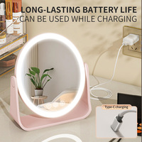 Miroir de maquillage LED simple face, finition argentée, portable, design rabattable, cadre en plastique, miroir de table avec éclairage intégré pour coiffeuse