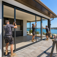 Porte coulissante de balcon en aluminium à rupture de pont thermique, cadre fin de luxe, pour villa moderne, système de porte en verre minimaliste pour patio KD