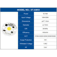 10w 15w 220v Ac COB Led Module Dob 110V 2700K/3000K/4000K/5000K/6500K 100LM/W 80Ra 90Ra 47*1.0mm pour plafonnier Tracklight