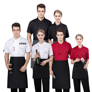 Vestes et manteaux <span class=keywords><strong>de</strong></span> chef unisexe à manches courtes Uniformes <span class=keywords><strong>de</strong></span> cuisine <span class=keywords><strong>de</strong></span> bar <span class=keywords><strong>de</strong></span> restaurant pour hommes et femmes Uniformes d'application d'hôtel - Product Image 1