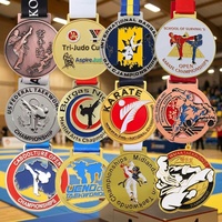 Médailles personnalisées d'arts martiaux, pièces de récompense en métal moulé avec ruban pour Taekwondo, Judo, Karaté, BJJ