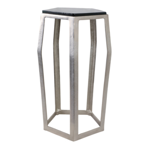 Tavolino d'appoggio in marmo con piano a forma di pentagono e struttura sottile, ideale per piccoli spazi e decorazioni per la casa - Product Image 1