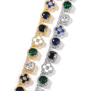 UWIN 패션 모노그램 클로버 요소 여러 가지 빛깔의 바게트 CZ 빈티지 지르코니아 링크 체인 목걸이 여성과 남성 - Product Image 3