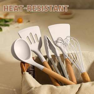 Ensemble d'ustensiles de cuisine en silicone avec manche en bois, 33 pièces, spatules de mélange antiadhésives, accessoires de cuisine personnalisés - Product Image 4