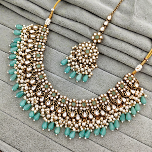 Indian Traditional Antique Gold Plated Flower Design High Quality Kundan Choker Necklace Earring Bridal Wedding Jewelry <b>Set</b> - Product Image 1