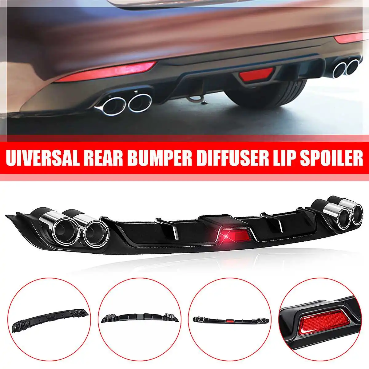 Compatibile con diffusore paraurti posteriore universale for auto, spoiler Canard, compatibile con BMW E46 E60 E90, compatibile con Focus 2, compatibile con Audi A3, plastica ABS for auto. (Color : S