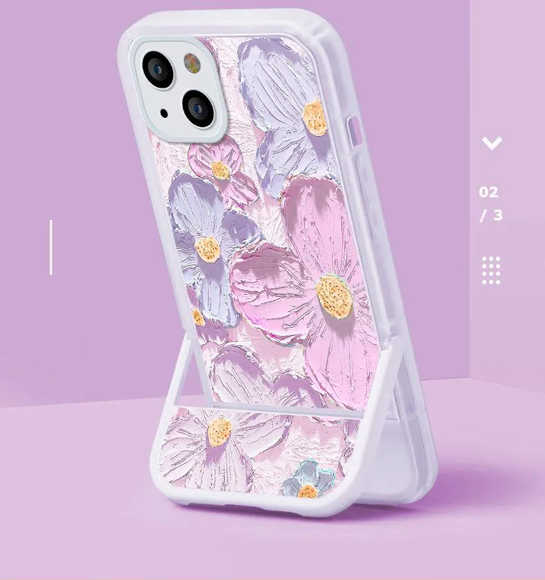 Ins style oil painting stable Stand flowers Foldable Mobile phone case cell phone Cover for Iphone 14 13 12 11 pro